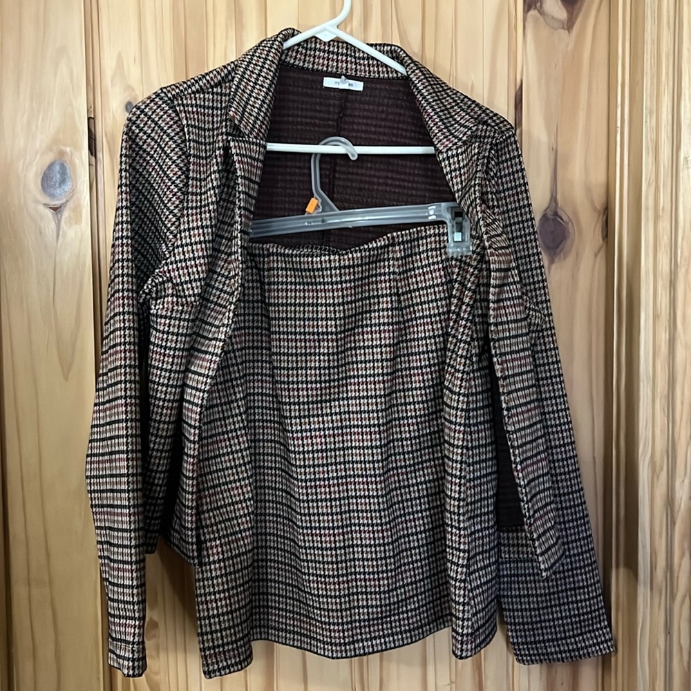 Maurice’s Houndstooth Blazer skirt suit set size Medium